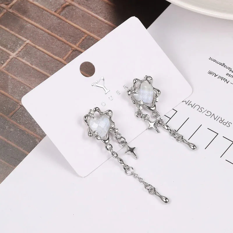 Irregular Heart Tassel Star Earrings Women Design Senior Sense of Fashion Personality Earring Y2K Trendy Party Jewelry Gift