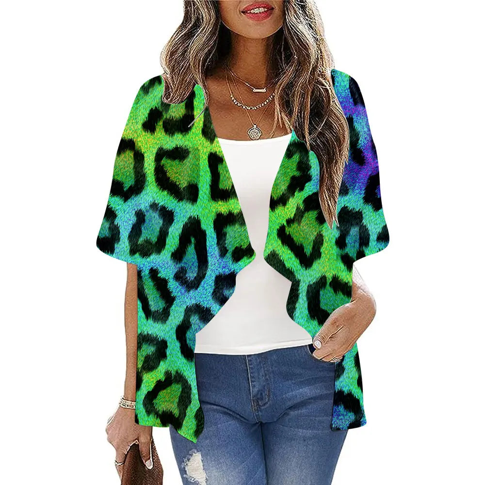 Boho Sexy Style Kimono Cardigan Leopard Printed Loose Long Kimono Ladies Beach Cover Up Tops Summer Blouses Swimsuit