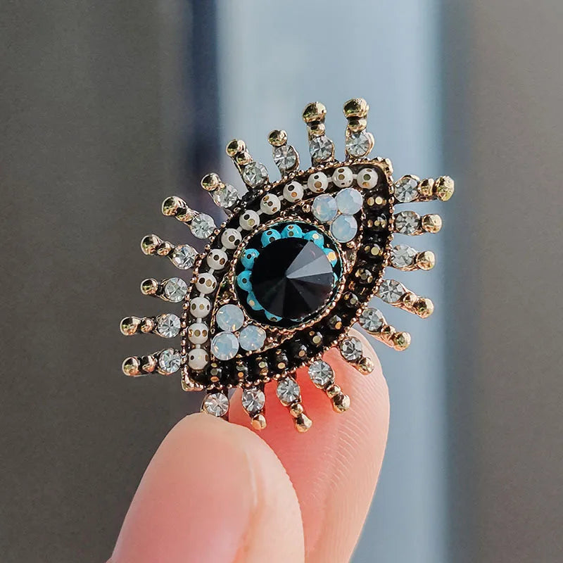 Vintage Rhinestone Evil Eyes Brooches For Women Men Clothing Suit Metal Alloy Pearl Black Blue Eye Brooch Pins Jewelry Sets Gift