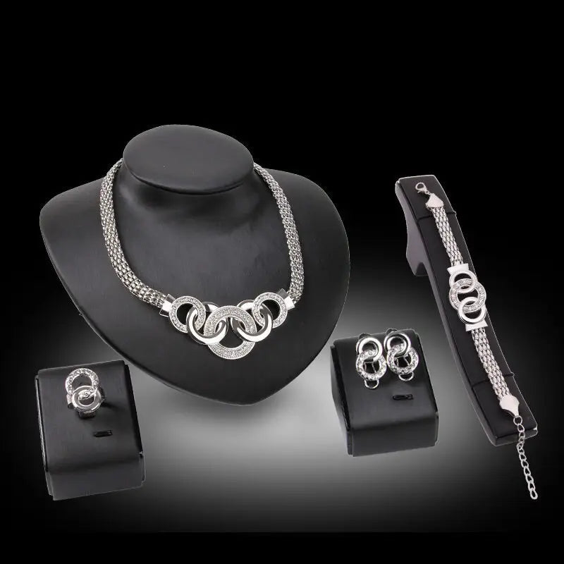 Exaggerated Five-Ring Set Exquisite Hip Hop Necklace Earrings Ring Bracelet Jewelry Anniversary Birthday Gift