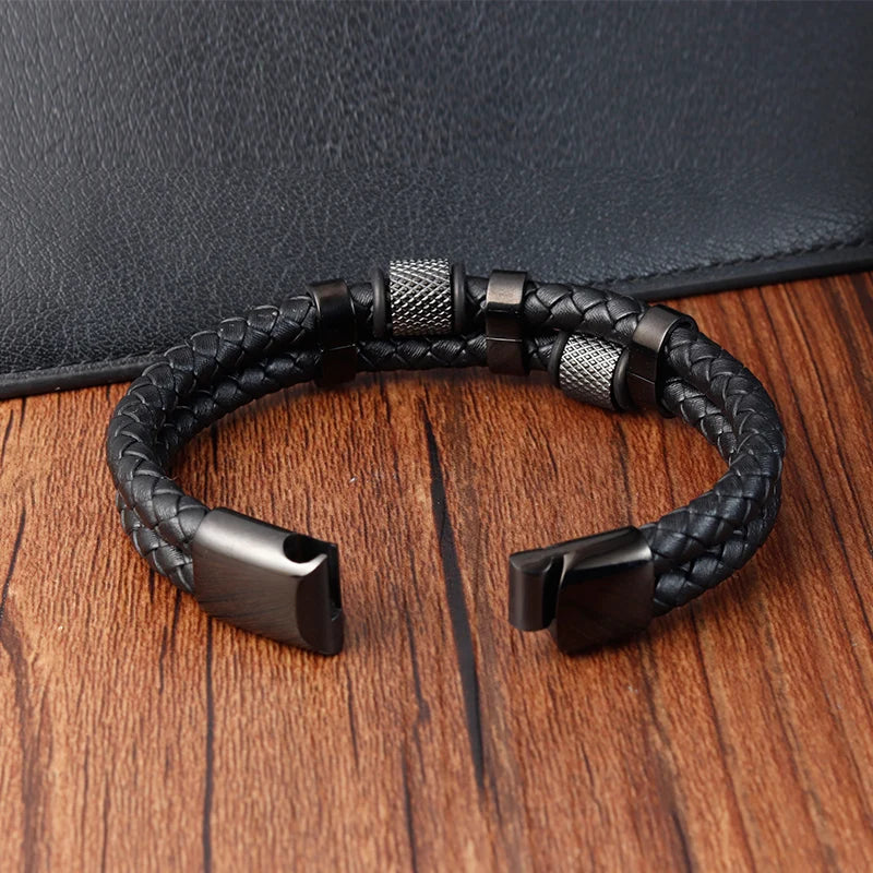 Charm Braid Rope Bracelet For Men Stainless Steel Magnetic Buckle Genuine Leather Bracelets & Bangles Male Female Jewelry