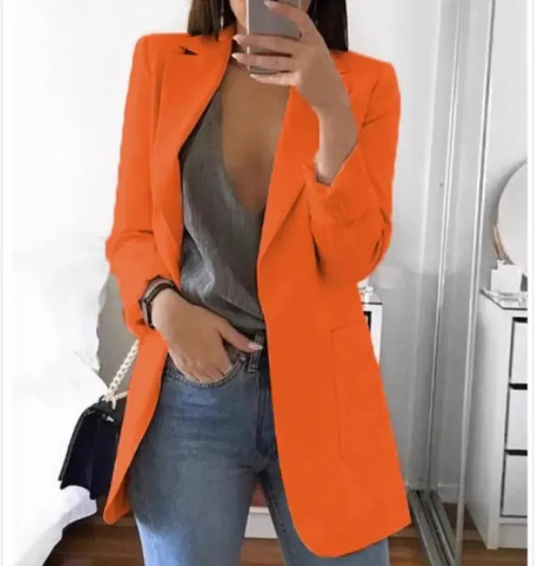 Plus Size Blazer Women Clothing Casual Cardigan Autumn Winter Overcoat Solid Large Topcoat Lapel Jacket Grace Fashion Outer Wear