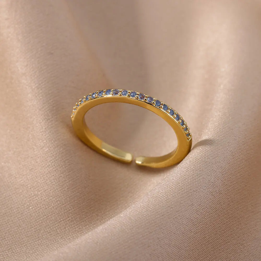 Colorful Zircon Rings For Women Gold Color Stainless Steel Fashion Cubic Zirconia Ring Wedding Jewelry Gift-Dollar Bargains Online Shopping Australia