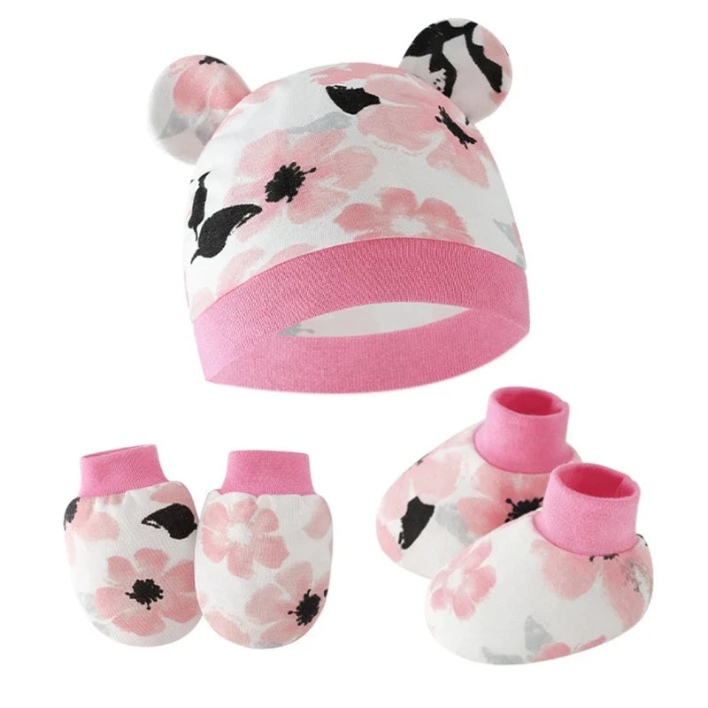3pcs/set Cotton Newborn Cap with Anti Scratch Mittens and Foot Cover Infant Warm Headwear Baby Gloves with Socks Set-Dollar Bargains Online Shopping Australia