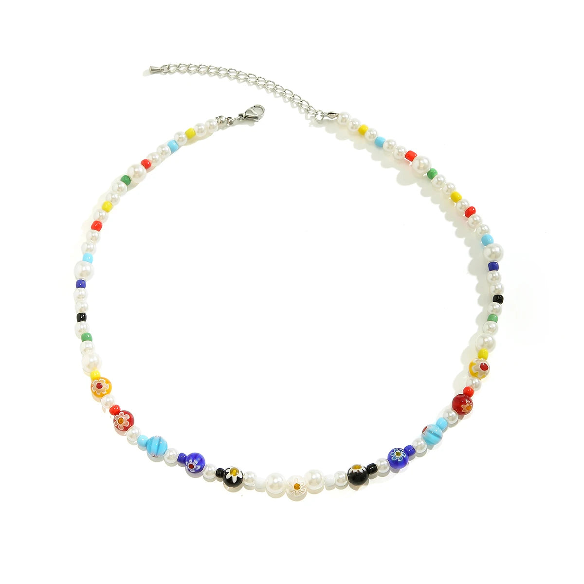 Imitation Pearl and Colorful Beads Short Choker Necklace for Men Trendy Beaded Chains