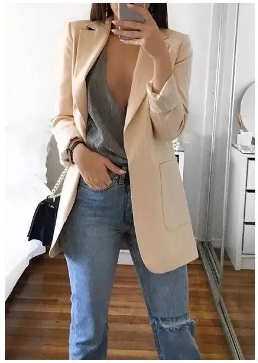 Plus Size Blazer Women Clothing Casual Cardigan Autumn Winter Overcoat Solid Large Topcoat Lapel Jacket Grace Fashion Outer Wear