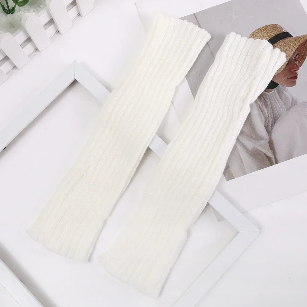 Knitted Long Fingerless Gloves Women Mitten Winter Y2K Solid Arm Warmer Sleeves Fashion Casual Soft Girls Clothes Punk Glove-Dollar Bargains Online Shopping Australia