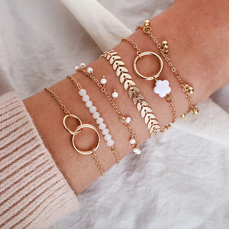 4pcs Punk Curb Cuban Chain Bracelets Set for Women Simple Thick Gold Color Charm Bracelets Fashion Jewelry Accessories New-Dollar Bargains Online Shopping Australia