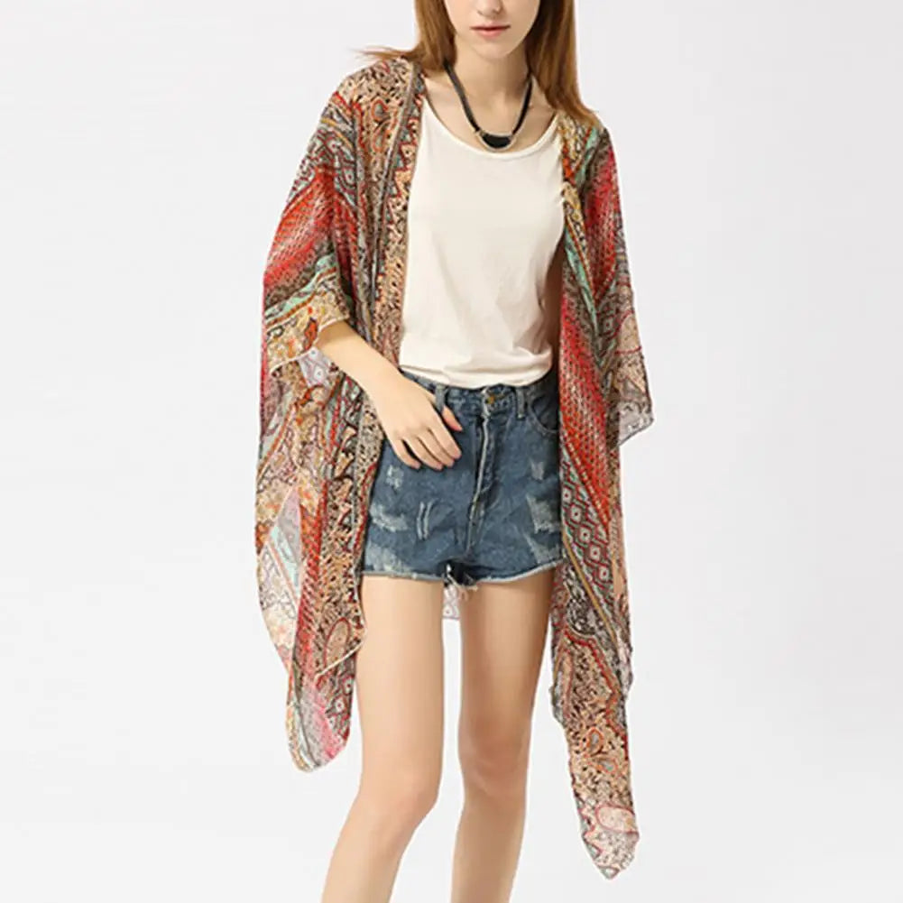 Women Summer Kimono Cardigans Boho Beach Cover Up Tops Beachwear Hawaii Chiffon Cardigan Top Swimsuit Cover-Up Beach Cardigan