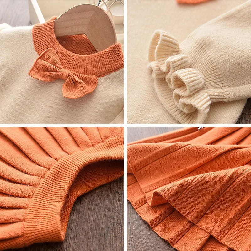 Casual Girls Dress Knitting Kids Suit Winter Long Sleeves Princess Top and Skirt 2pcs Outfits Sweater Kids Clothes-Dollar Bargains Online Shopping Australia