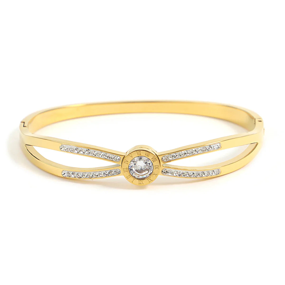 Chic Green Zircon Stainless Steel Bangle Bracelets for Women Charm Texture Simple Gold Color Accessories-Dollar Bargains Online Shopping Australia