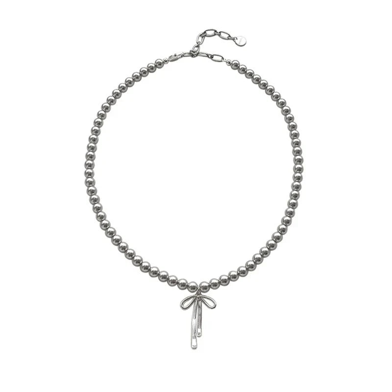 Choker Pendant Graceful Bowknot Pendant Choker Necklace with Gray Pearls Neck