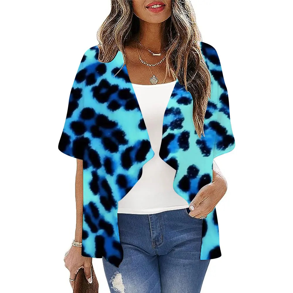 Boho Sexy Style Kimono Cardigan Leopard Printed Loose Long Kimono Ladies Beach Cover Up Tops Summer Blouses Swimsuit