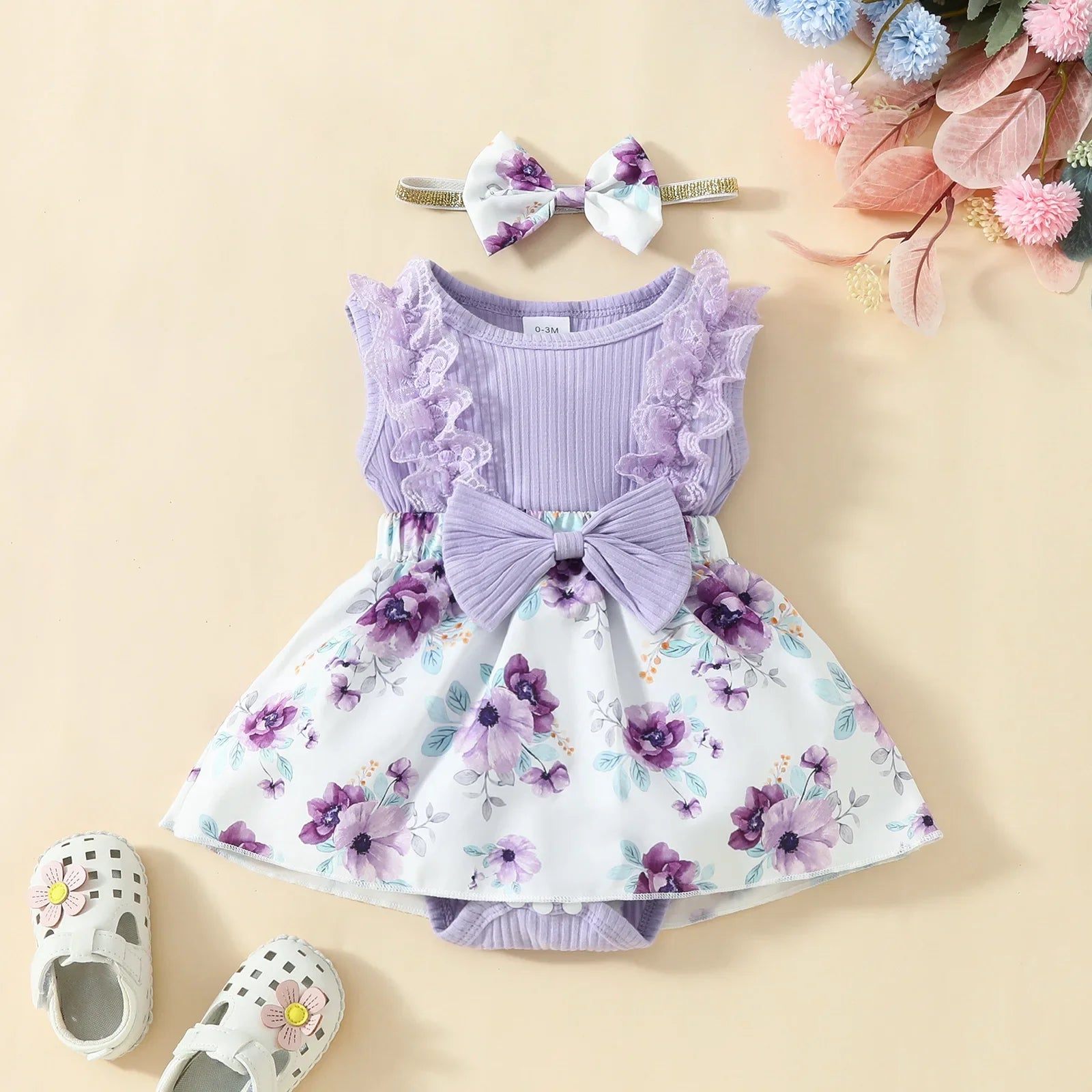 2024 Newborn Baby Girl Dress Sleeveless Lace Triangle Sweetheart 0-1 Year Old Baby Flower Bow Dress Headband-Dollar Bargains Online Shopping Australia