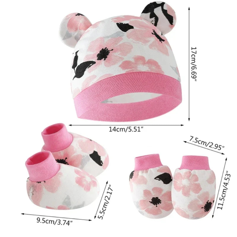 3pcs/set Cotton Newborn Cap with Anti Scratch Mittens and Foot Cover Infant Warm Headwear Baby Gloves with Socks Set-Dollar Bargains Online Shopping Australia