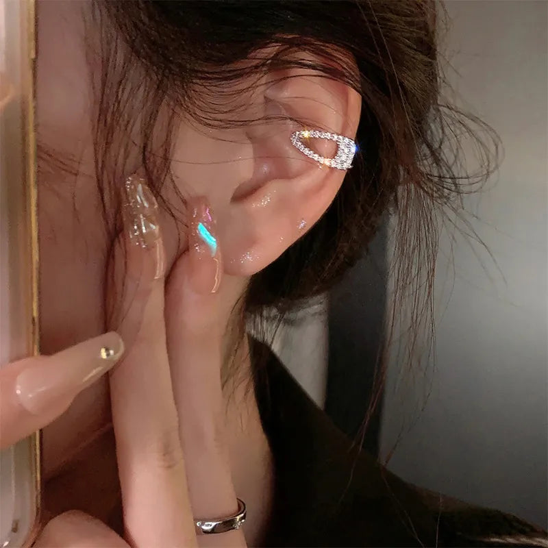 Zircon Hairpin Ear Cuff No Piercing Earring Trendy Punk Unique Metal Geometric Ear Clip for Women Jewelry