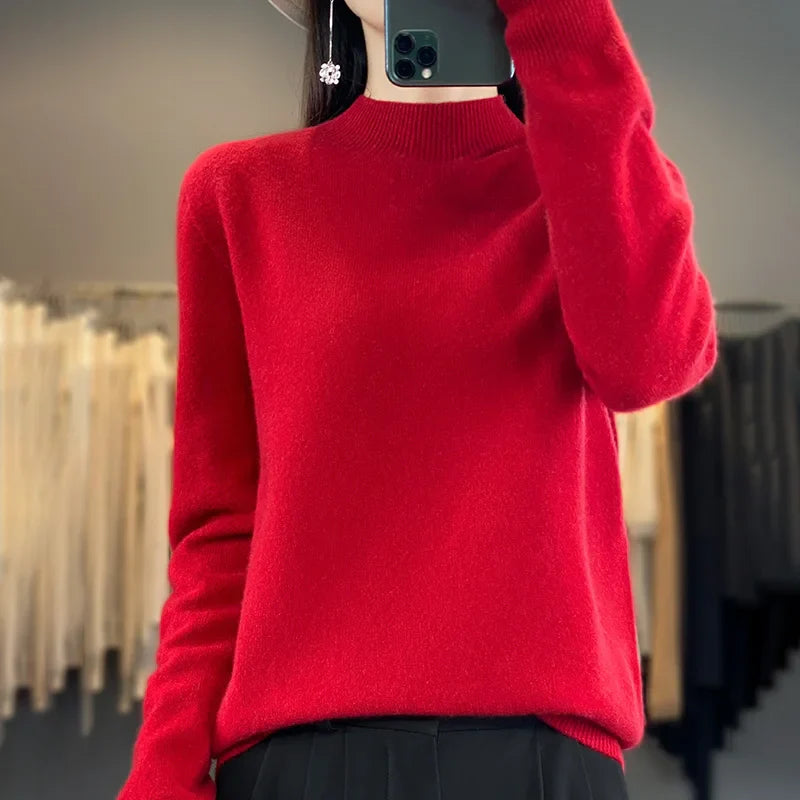 Wool Sweater Women's Loose Half Turtleneck Pullover Simple Top-Dollar Bargains Online Shopping Australia