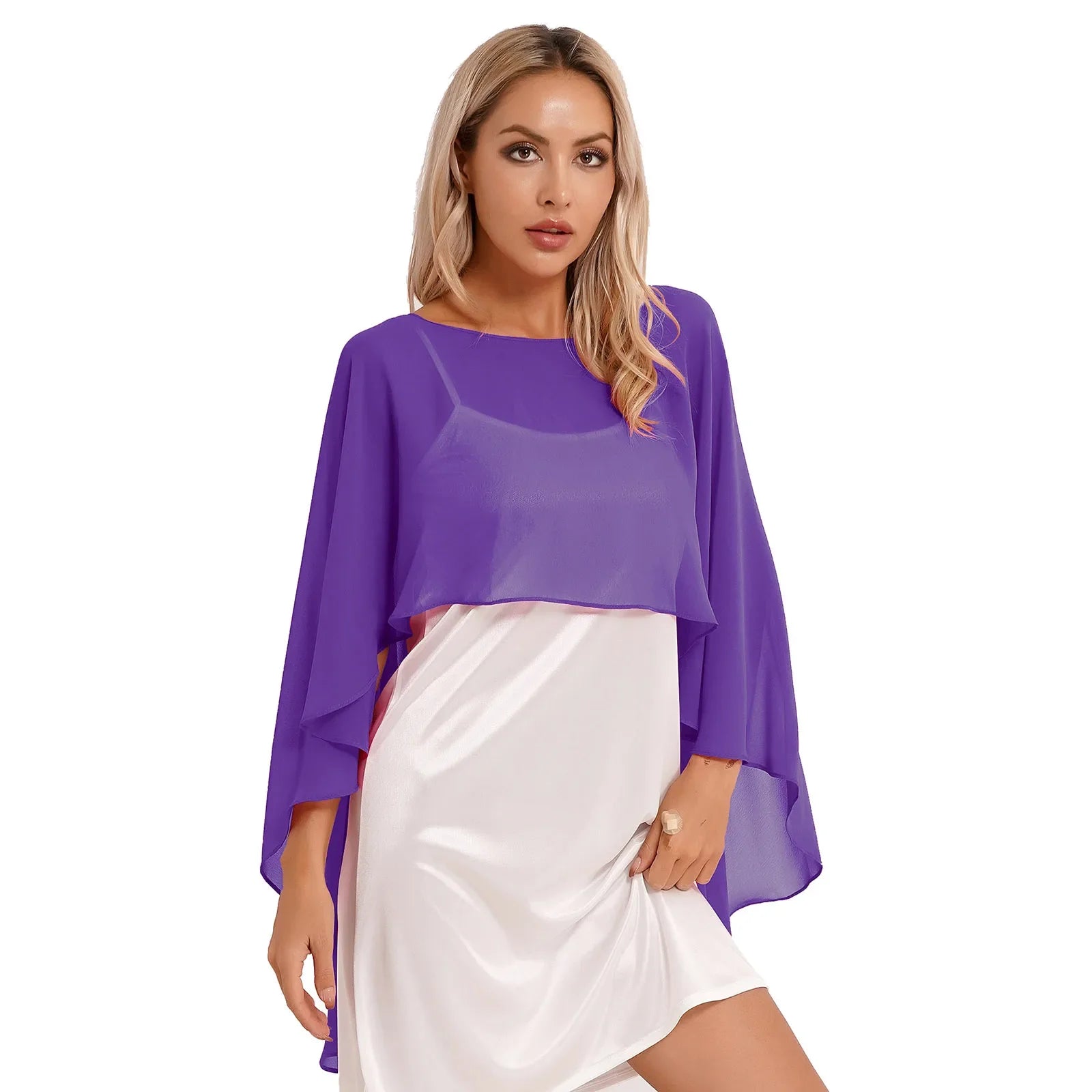 Women Chiffon Solid Pullover Capes Shawl Hi-low Hem Thin Soft Shrug Ponchos for Wedding Bridal Bridesmaid Evening Party Dress-Dollar Bargains Online Shopping Australia