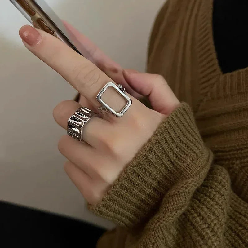 Vintage Silver Color Metal Rings Set Elegant Irregular Adjustable Rings for Women Trendy Geometric Ring Punk Jewelry Party Gift-Dollar Bargains Online Shopping Australia