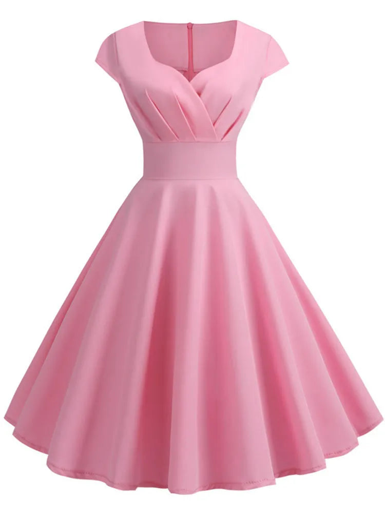 Summer Dress Women V Neck Vintage Robe Elegant Retro pin up Party Office Midi Dresses-Dollar Bargains Online Shopping Australia