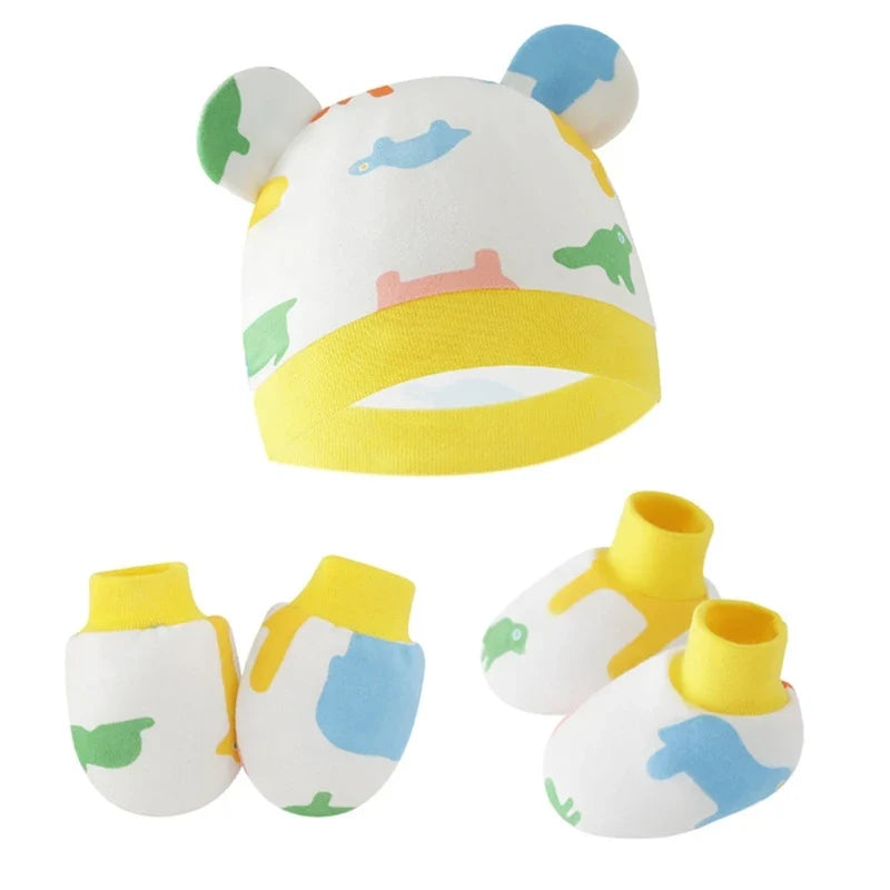 3pcs/set Cotton Newborn Cap with Anti Scratch Mittens and Foot Cover Infant Warm Headwear Baby Gloves with Socks Set-Dollar Bargains Online Shopping Australia