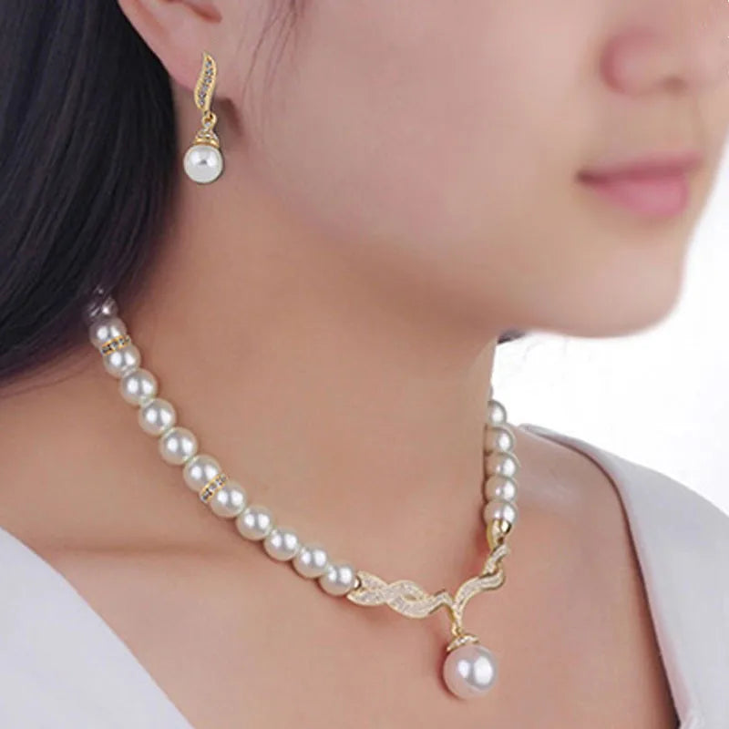 Women's 2 Piece Jewelry Sets One Gold Color Necklace + 1 Pair Earrings Wedding Bridal Pearl Elegant Decoration-Dollar Bargains Online Shopping Australia