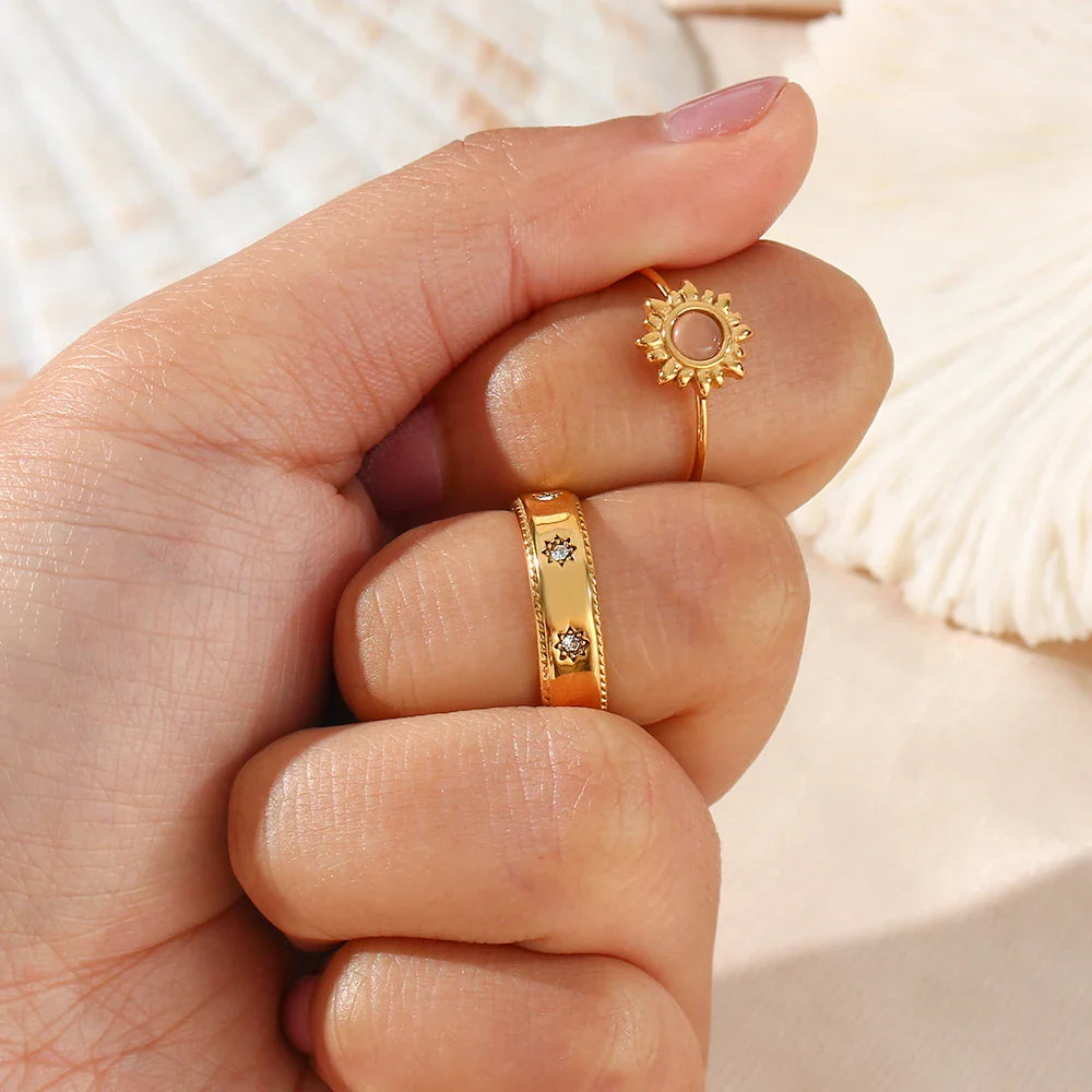 Steel Women 18K Gold Plated Waterproof Clear Crystal Zircon Star Gold Rings For Women-Dollar Bargains Online Shopping Australia