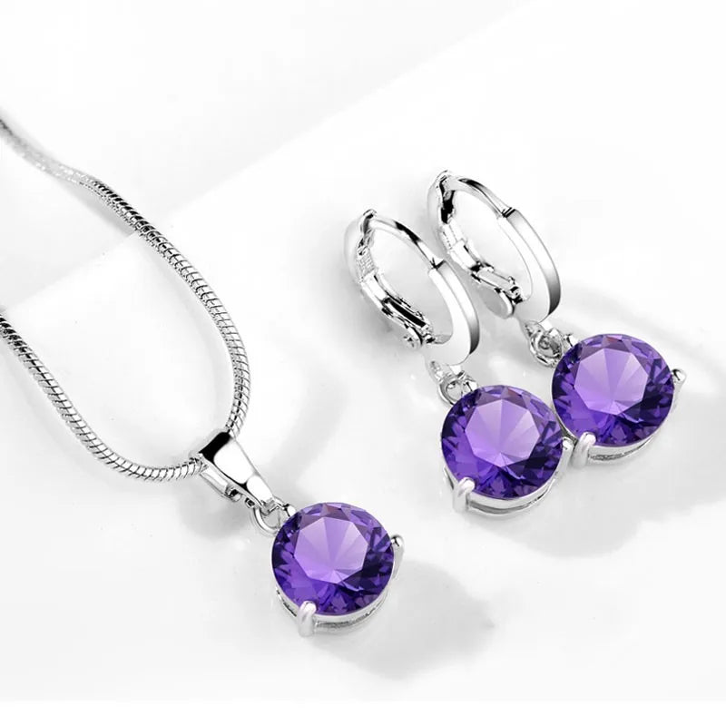 925 Silver Needle Trendy Crystal Pendant Necklace Earrings Jewelry Set For Women Girls Wedding Engagement Fashion Jewelry-Dollar Bargains Online Shopping Australia