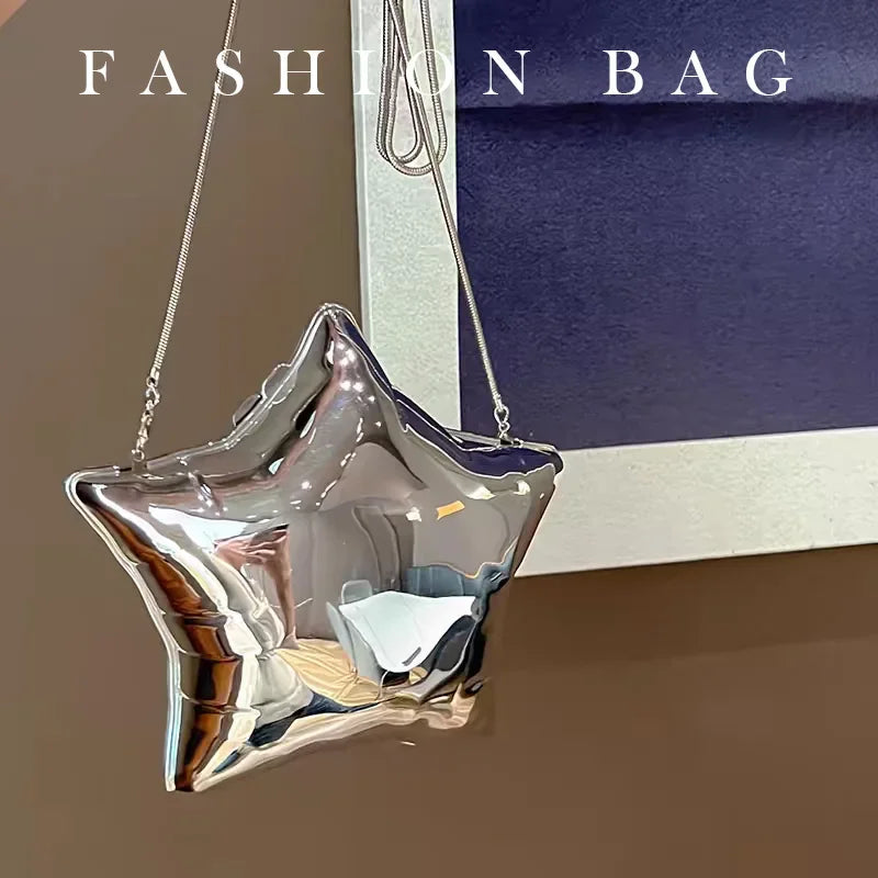 2024 New Nice design Silver And Gold Chain For Women Evening Bags Bright Face Five Pointed Star Shoulder Bag Funny Party Ladies-Dollar Bargains Online Shopping Australia