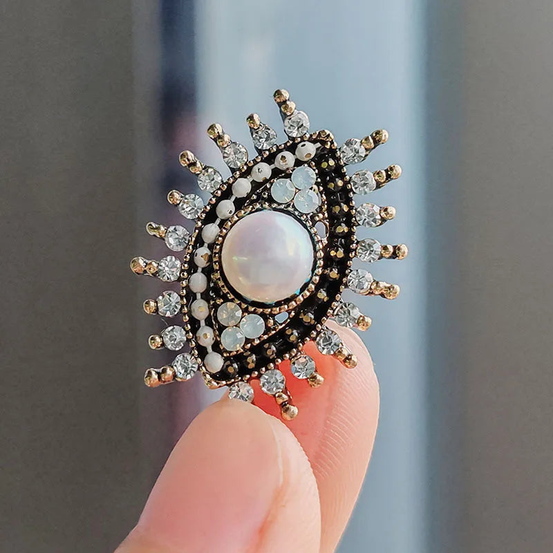 Vintage Rhinestone Evil Eyes Brooches For Women Men Clothing Suit Metal Alloy Pearl Black Blue Eye Brooch Pins Jewelry Sets Gift