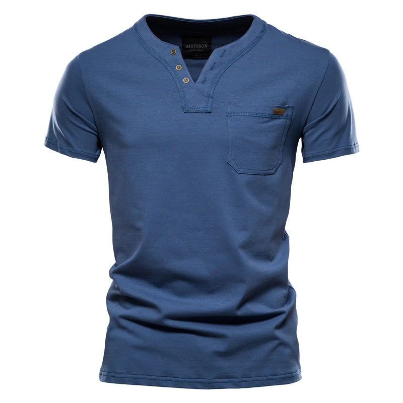 Cotton T Shirt Men Solid Color Design V-neck T-shirt Casual Classic Men's Clothing Tops