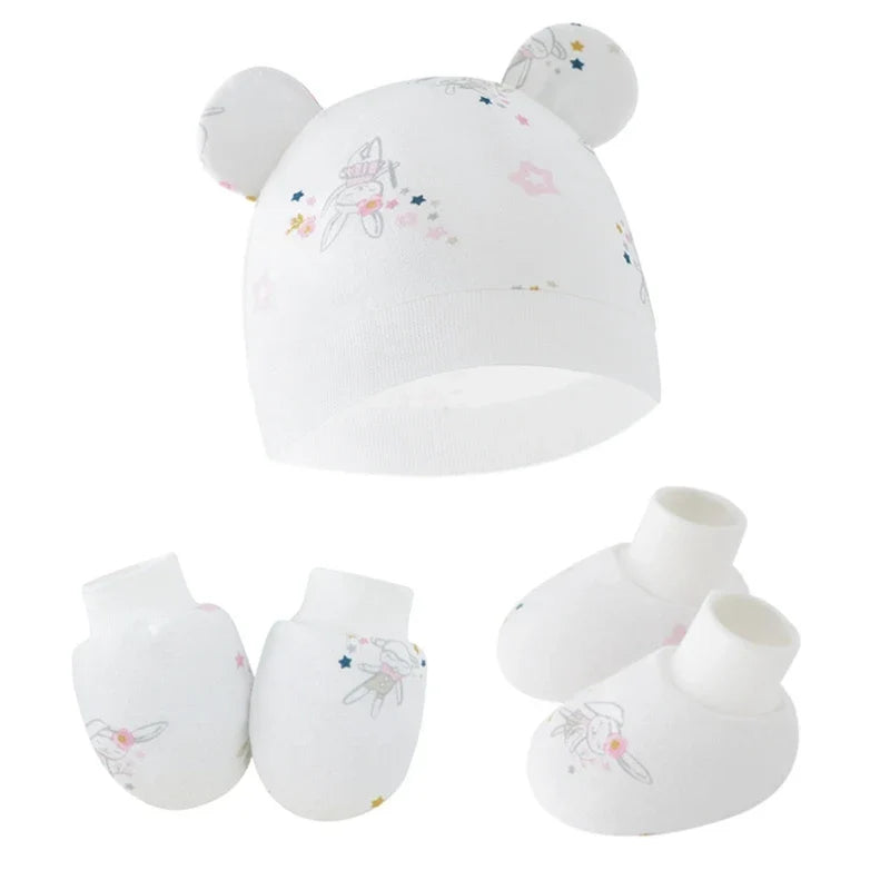 3pcs/set Cotton Newborn Cap with Anti Scratch Mittens and Foot Cover Infant Warm Headwear Baby Gloves with Socks Set-Dollar Bargains Online Shopping Australia