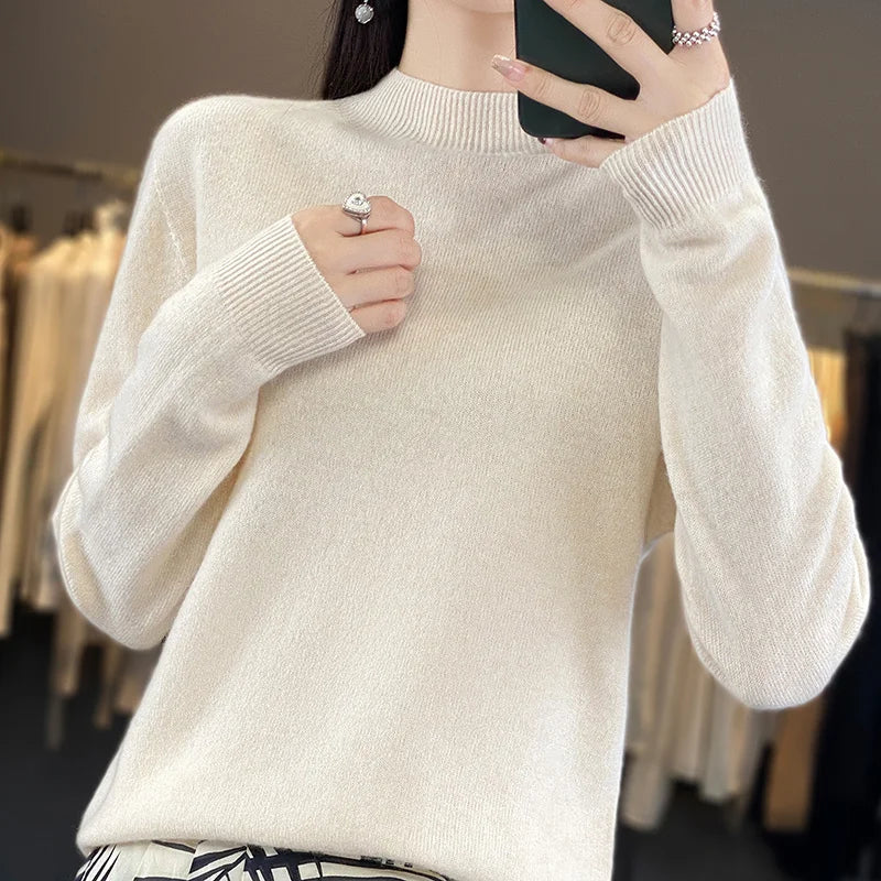 Wool Sweater Women's Loose Half Turtleneck Pullover Simple Top-Dollar Bargains Online Shopping Australia