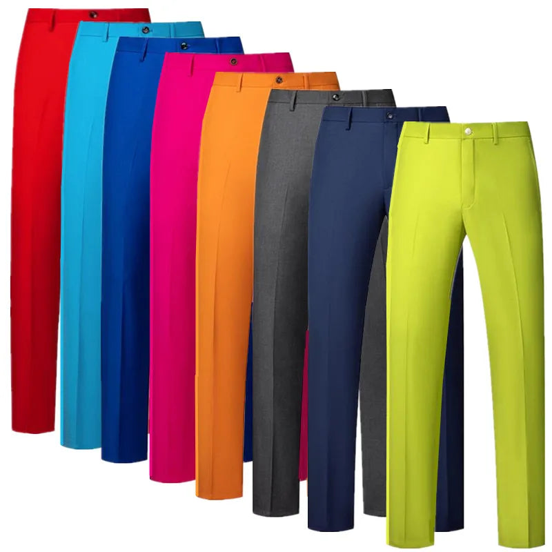 Solid Colour Formal Suit Pants Men's Wedding Office Social Slim Fit Trousers