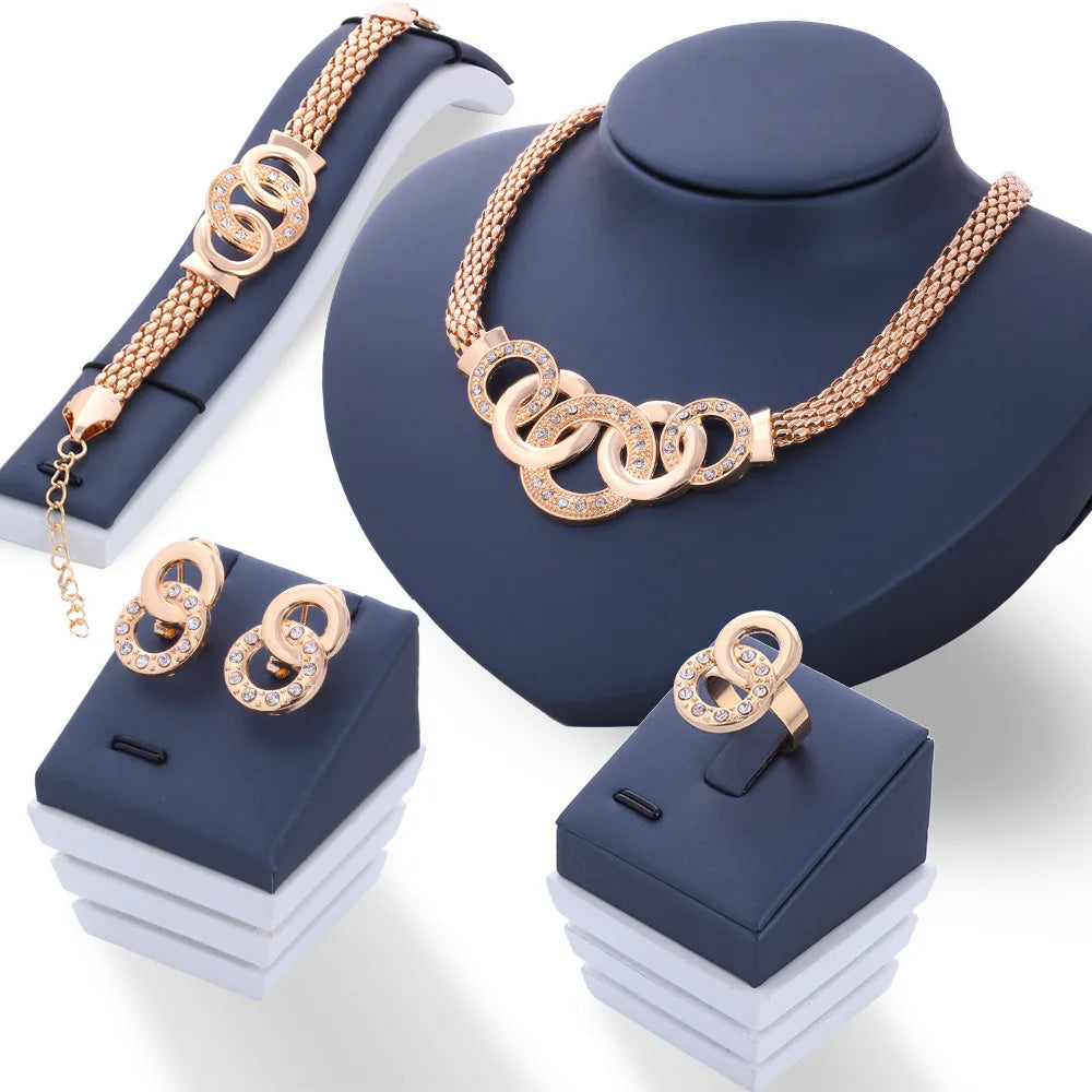 five-ring suit necklace earrings bracelet ring four-piece set retro bride photo gift