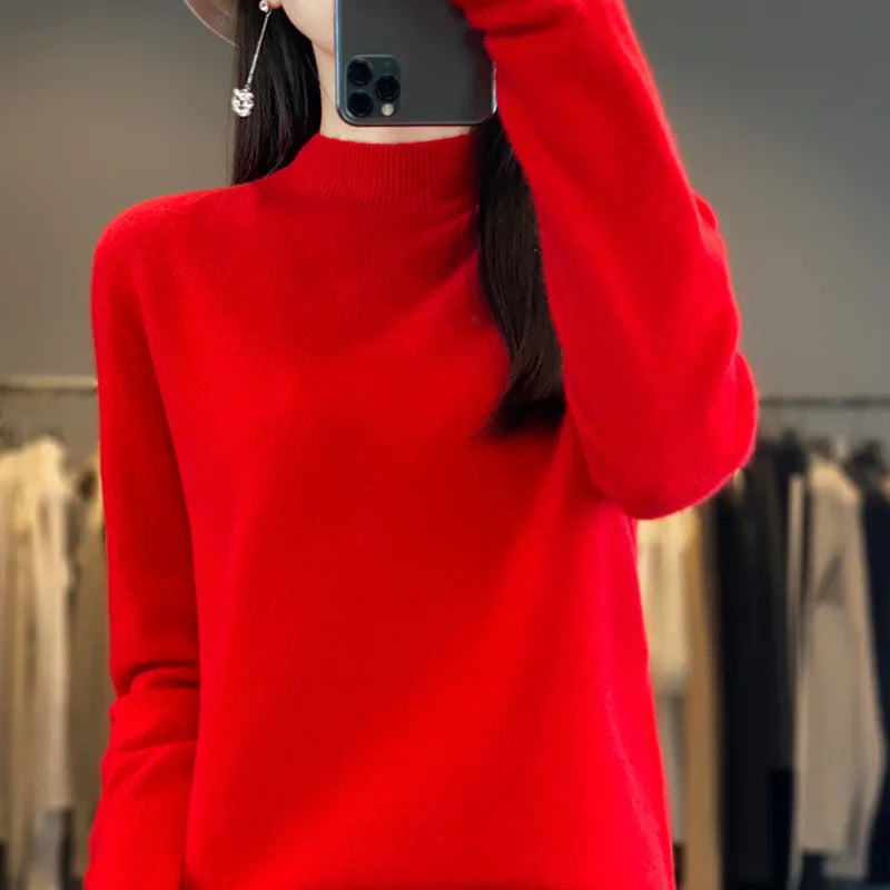 Wool Sweater Women's Loose Half Turtleneck Pullover Simple Top-Dollar Bargains Online Shopping Australia