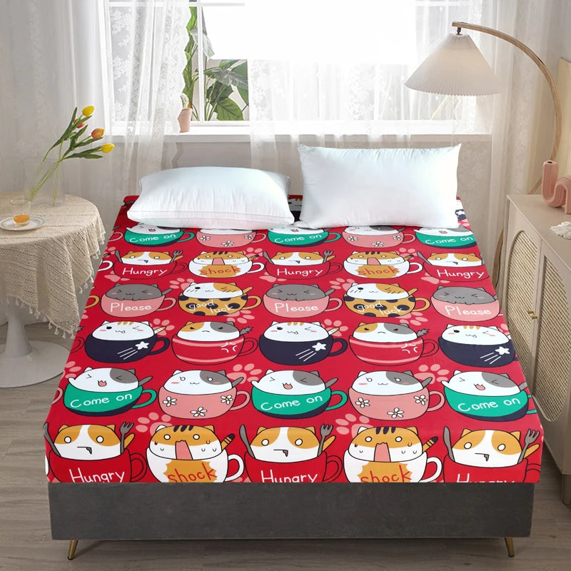 Cartoon Bear Bedding Fitted Sheet Only(no pillowcase) Elastic Band Around Mattress Cover King Size Bed Cover