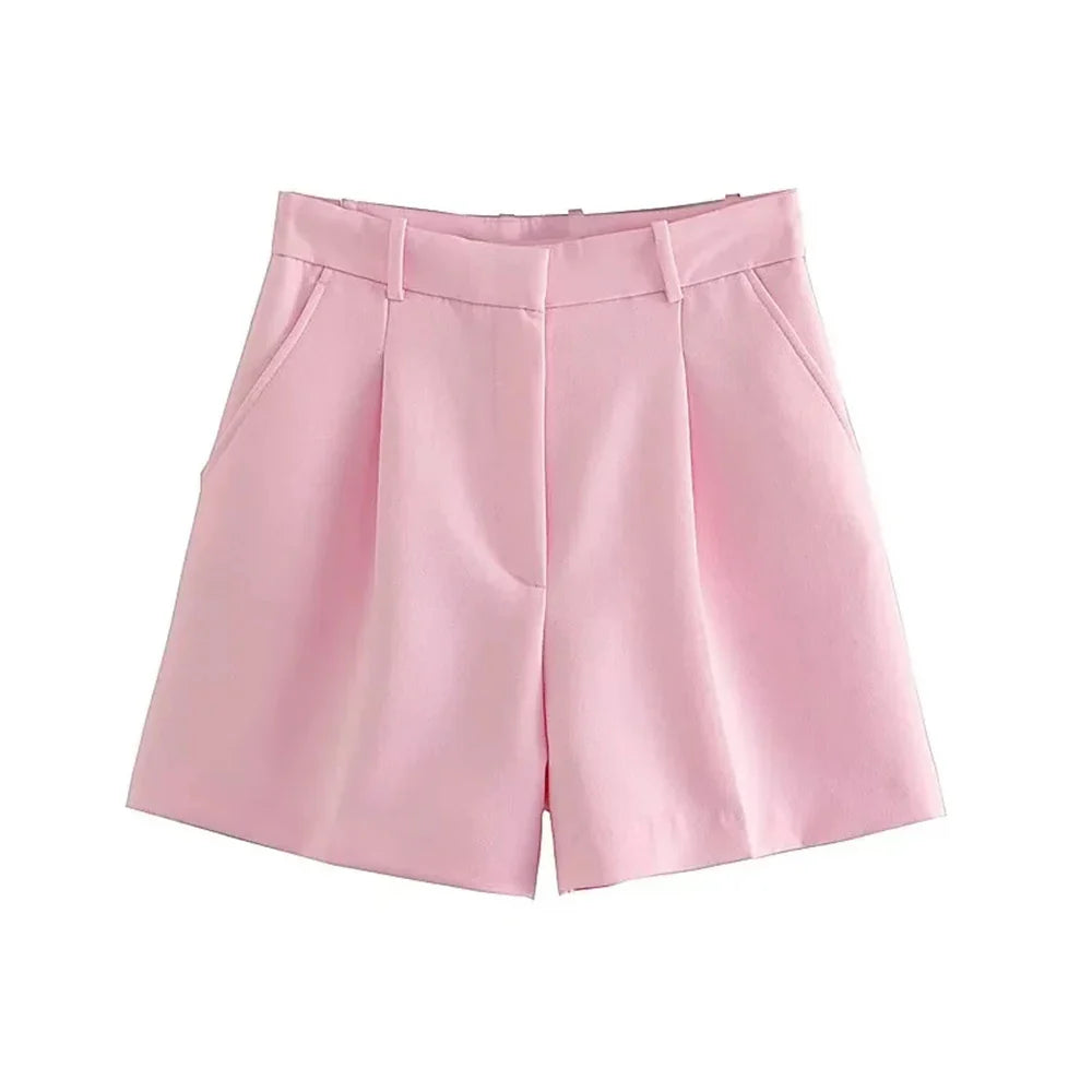 Women Side Pockets Front Darts Bermuda Shorts Vintage High Waist Zipper Fly Female Short Pants-Dollar Bargains Online Shopping Australia