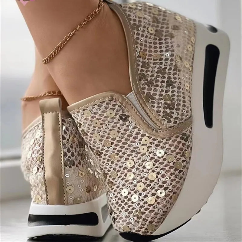 Women's Sneakers Floral Embroidery Mesh Sneakers for Women Slip on Casual Comfy Heeled Shoes Woman