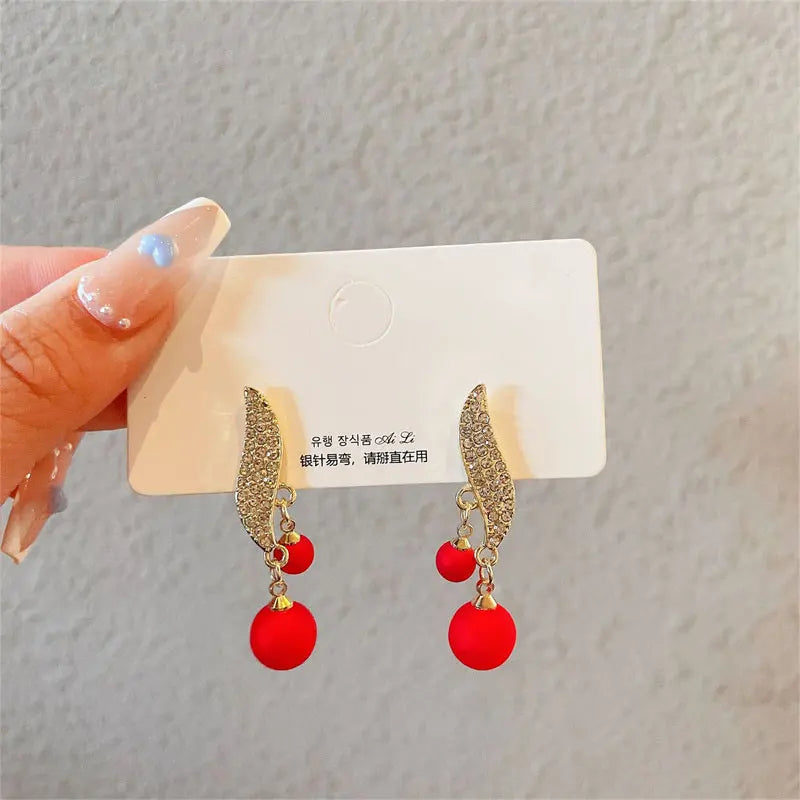 Double Pearl Dangle Earrings For Women Crystal Long Tassel Drop Earring Wedding Jewelry