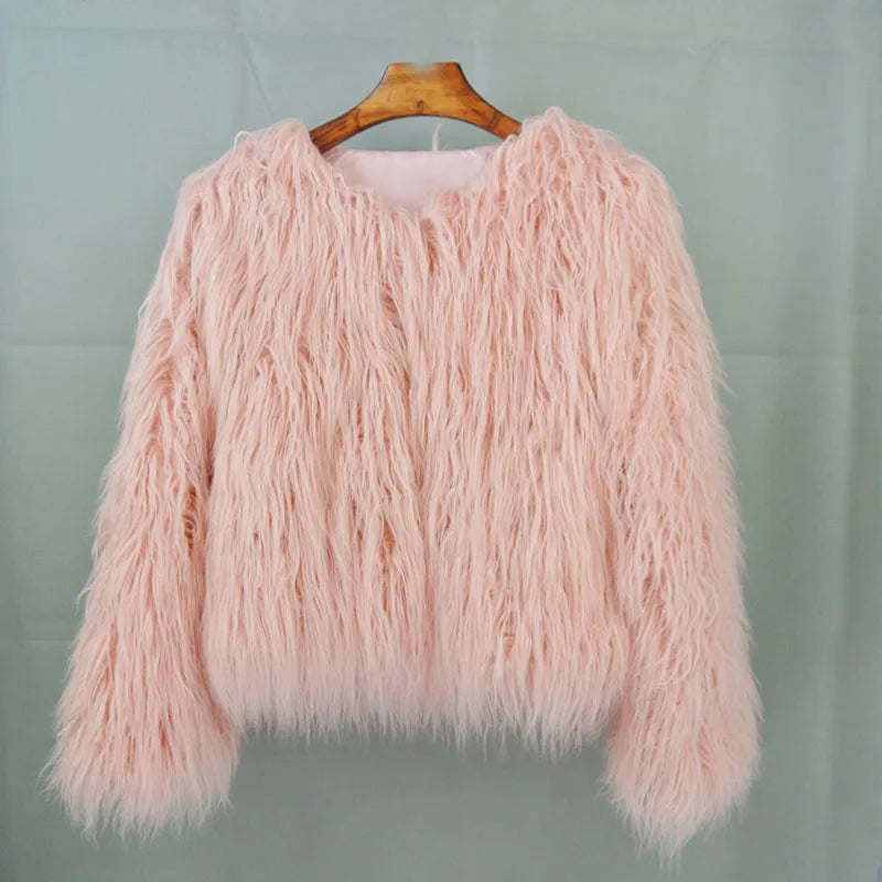 Fur Coats Women Autumn Winter Top Fashion Pink Faux Fur Coat Elegant Thick Warm Faux Fur Jackets-Dollar Bargains Online Shopping Australia