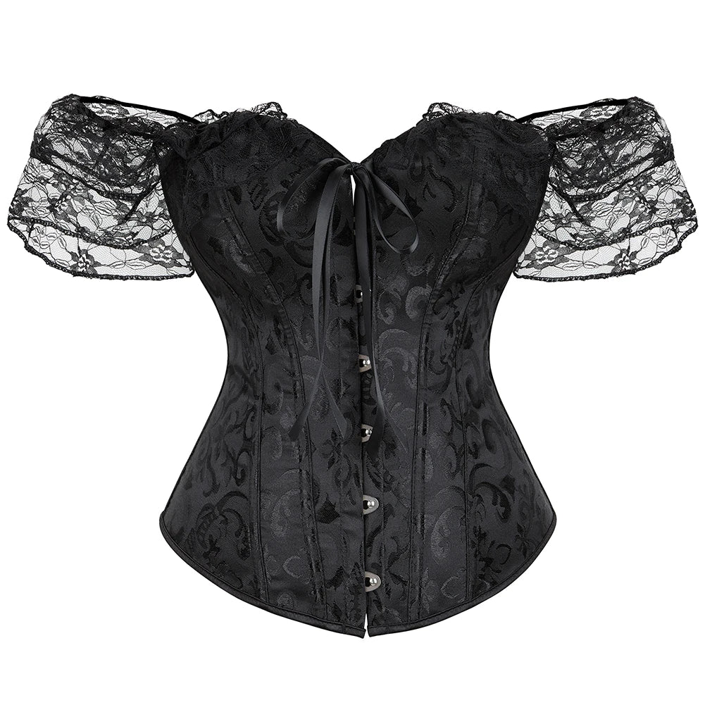 Lace Short Sleeves Overbust Corset Red Black White Beige Green Corselet Steampunk Waist Bustier Top Gorset-Dollar Bargains Online Shopping Australia