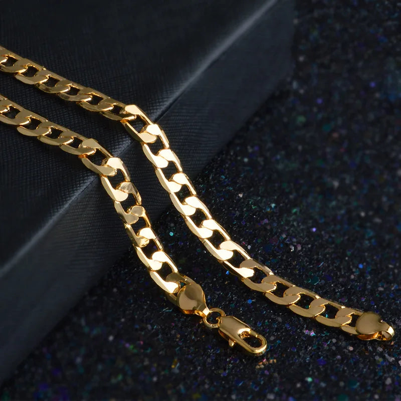 gold Necklaces Silver color Classic 8MM sideways chain Wedding party
