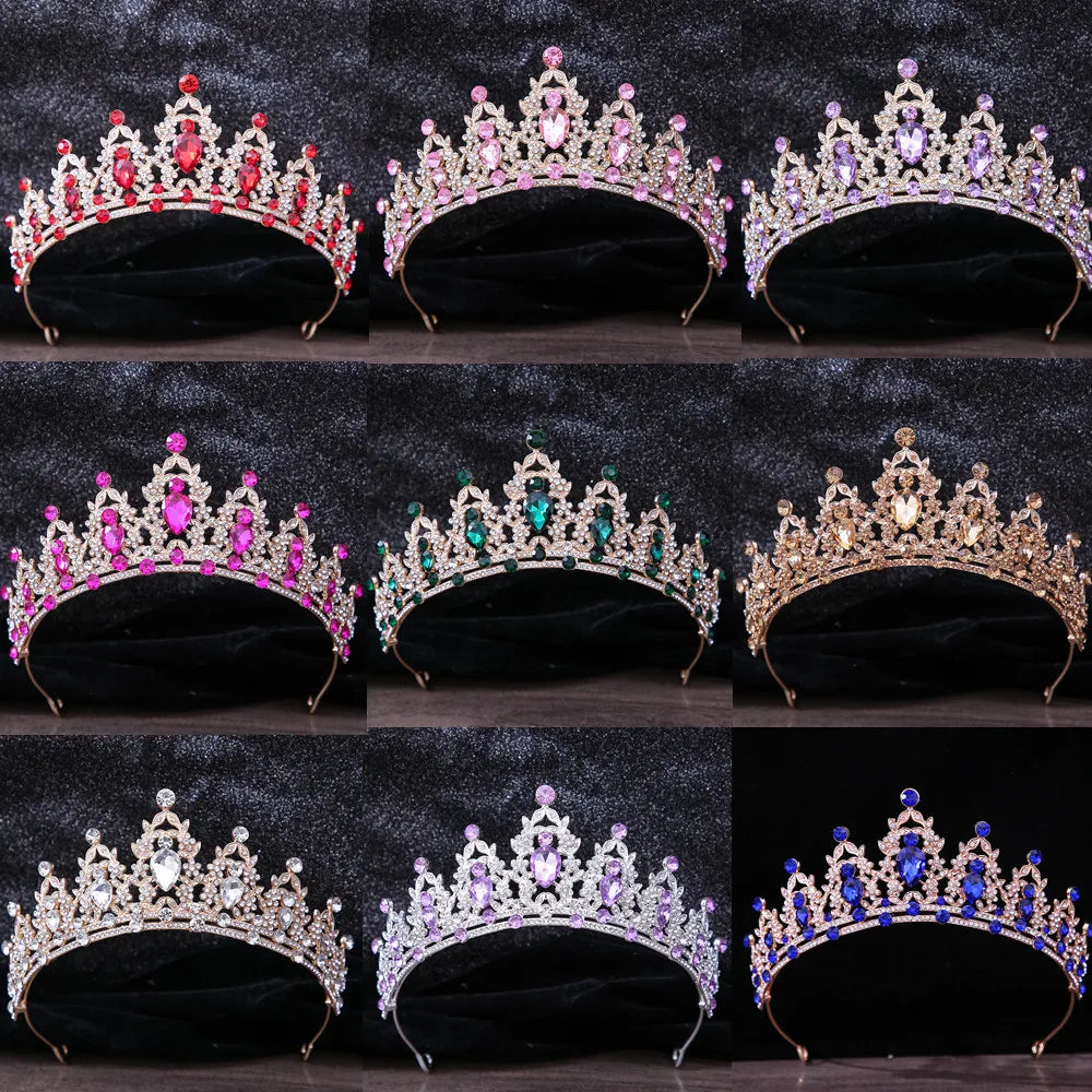 Crystal Crown Hair Accessories Tiara For Women Party Red Purple Rhinestone Bridal Crown New Hair Jewelry