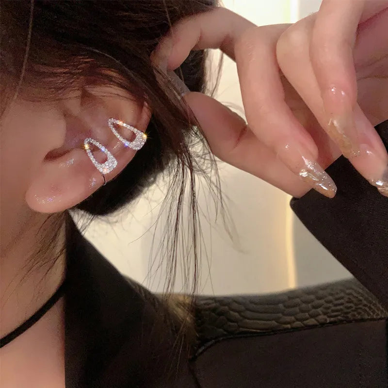 Zircon Hairpin Ear Cuff No Piercing Earring Trendy Punk Unique Metal Geometric Ear Clip for Women Jewelry