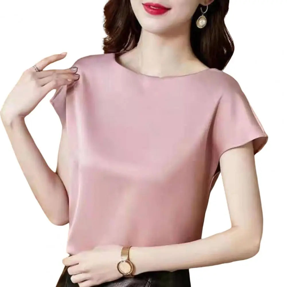 Women Summer T-shirt Women Summer Top Women Clothes Round Neck Loose Short Sleeves Pullover Soft Keep Cooling Breathable Solid C-Dollar Bargains Online Shopping Australia