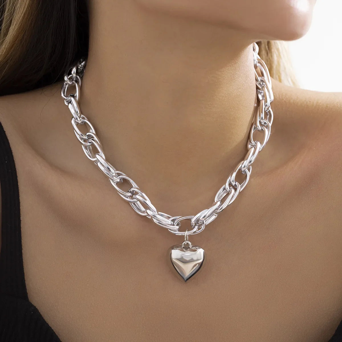 Ball Beaded Chain and Heart Pendant Necklace for Women Trendy Choker Collar on the Neck Fashion Jewelry-Dollar Bargains Online Shopping Australia
