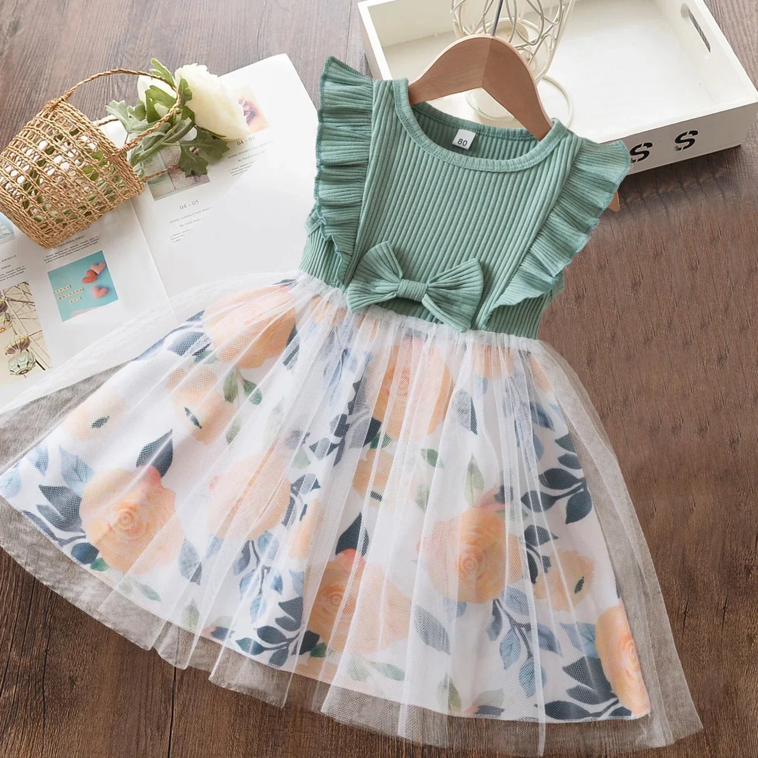 Butterfly Mesh Flying Sleeve Dress Girls Dresses Girls Summer Casual Wear Children's Clothes-Dollar Bargains Online Shopping Australia
