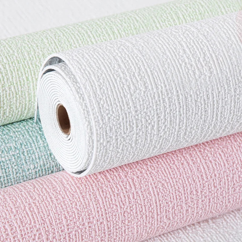 Linen 3D Foam Self-adhesive PVC Solid Color Thickened Waterproof Background Wall Renovation Wallpaper Wall Stickers