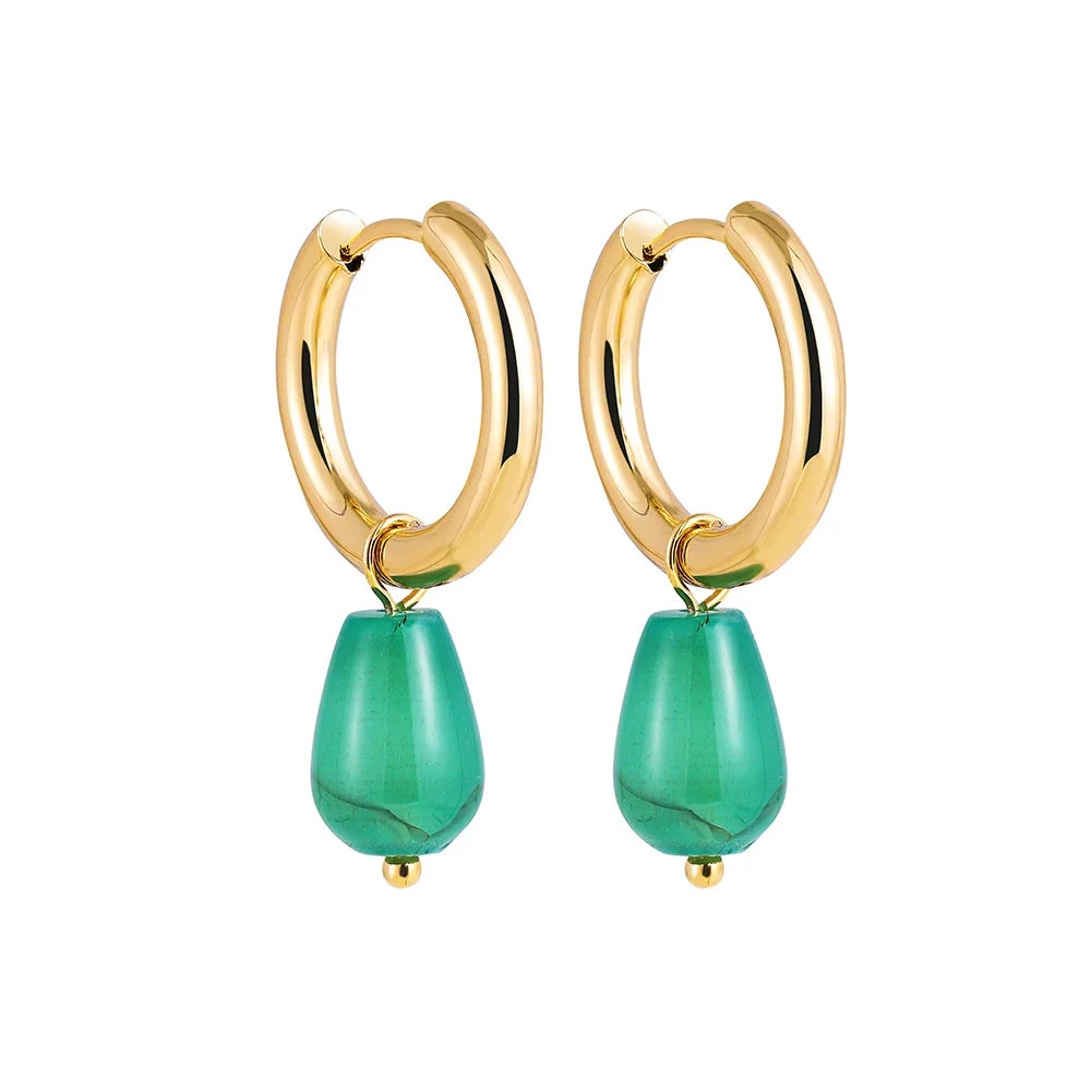 Bohemian Handmade Natural Stone Beads Hoop Earrings for Women Golden Color Stainless Steel Circle-Dollar Bargains Online Shopping Australia
